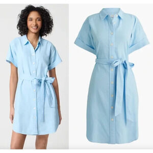 J.Crew Factory | NWT Linen-blend belted mini shirtdress in Light blue | Sz PXXS